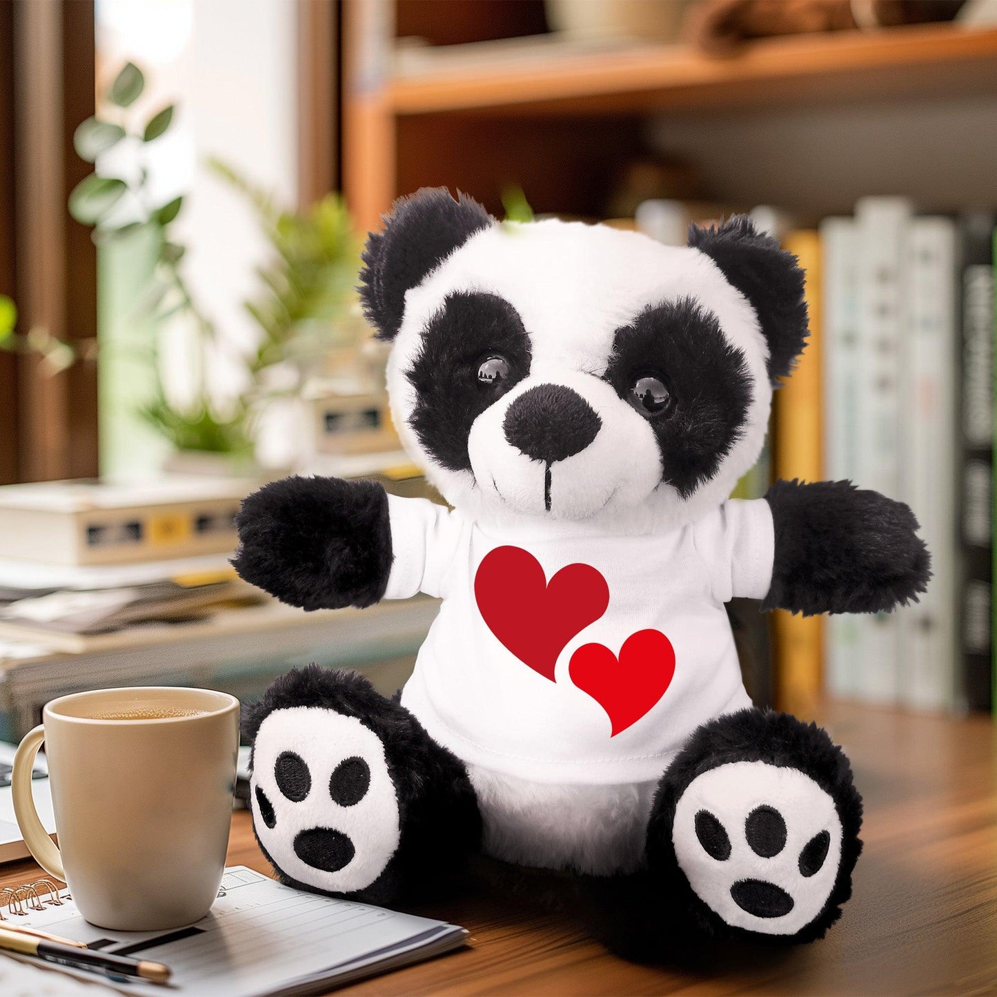 Plush Panda Bear with Printed Love Hearts Tee Shirt Birthday, Anniversary, Christmas Holiday Gift - Mallard Moon Gift Shop
