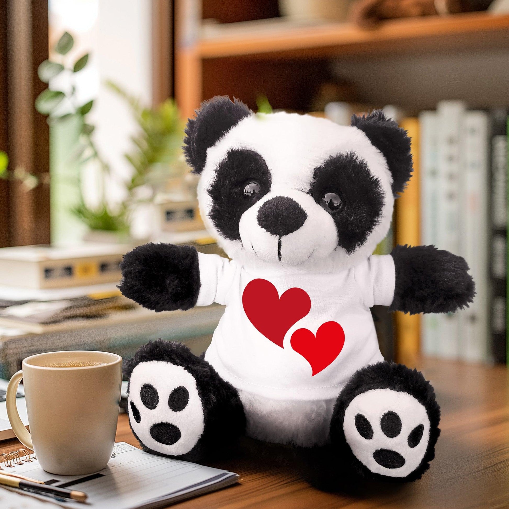 Plush Panda Bear with Printed Love Hearts Tee Shirt Birthday, Anniversary, Christmas Holiday Gift - Mallard Moon Gift Shop