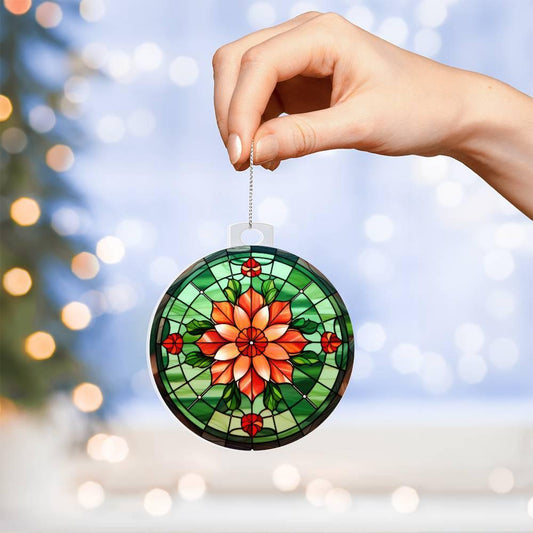 Poinsettia Acrylic Keepsake Christmas Ornament Suncatcher