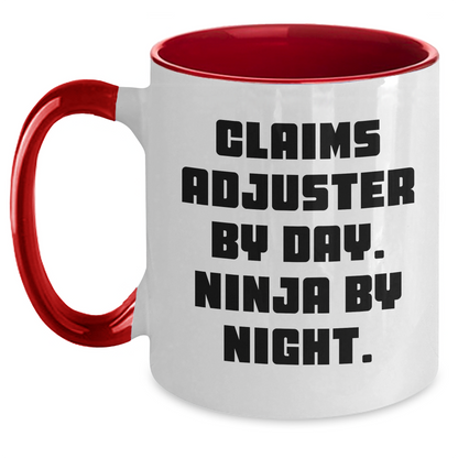Funny Claims Adjuster Gifts for Mother's Day, Two Tone Coffee Mug - 'Claims Adjuster By Day. Ninja By Night.' - Main