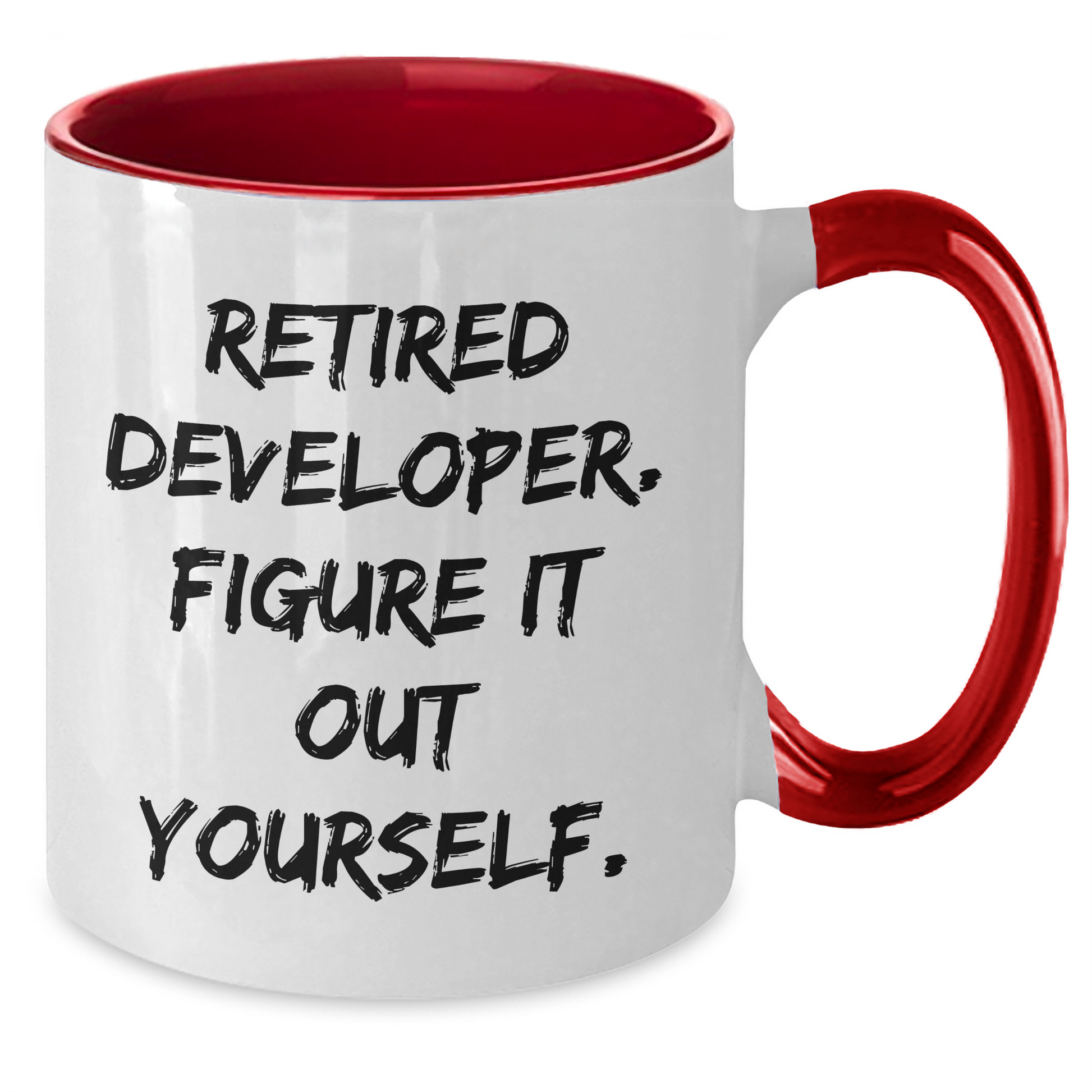 Funny Developer Gifts: 'Retired Developer. Figure It Out Yourself.' Two Tone Coffee Mug for Mom's Day from Family - Additional