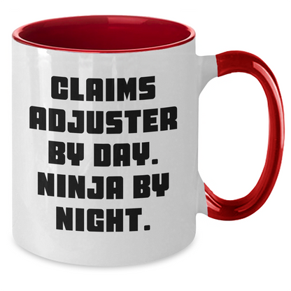 Funny Claims Adjuster Gifts for Mother's Day, Two Tone Coffee Mug - 'Claims Adjuster By Day. Ninja By Night.' - Additional