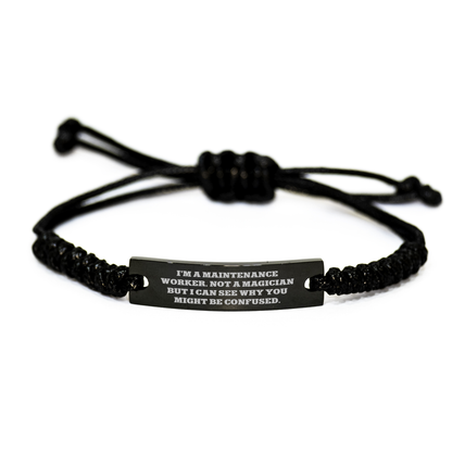 Funny Maintenance Worker Gifts from Friends, 'I'm A Maintenance Worker. Not A Magician...', Adjustable Rope Bracelet for Men, Father's Day Unique Gifts for Maintenance Workers - Image 1