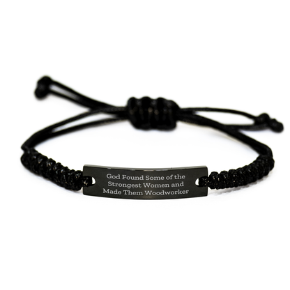 Woodworker Rope Bracelet, Funny Quote, Unique Gifts from Friends for Woodworker, Adjustable, Black Stainless Steel, Graduation - Image 1