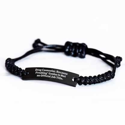 Gifts from Friends for Drug Counselor, Funny Rope Bracelet with Quote, Graduation Unique Gifts, Adjustable Black Rope - Image 2