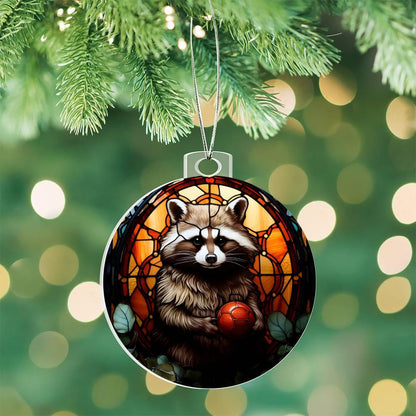 Raccoon Acrylic Keepsake Christmas Ornament Suncatcher