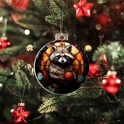 Raccoon Acrylic Keepsake Christmas Ornament Suncatcher