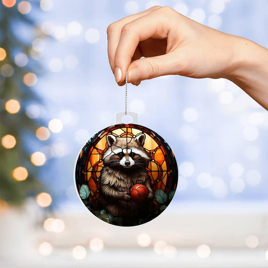 Raccoon Acrylic Keepsake Christmas Ornament Suncatcher