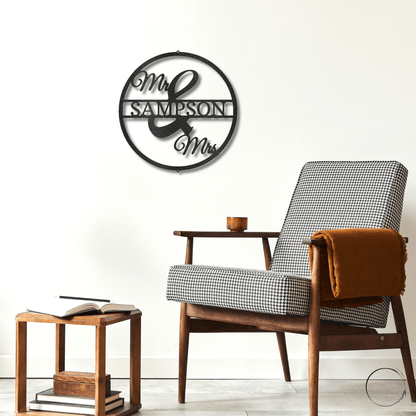 Mr and Mrs Circle Custom Name Steel Wall Sign - Mallard Moon Gift Shop