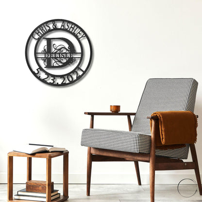 Personalized Elaborate Split Letter Name Initial Indoor Outdoor Steel Wall Sign Metal Art - Mallard Moon Gift Shop