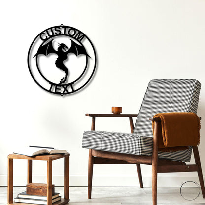 Dragon Ring Monogram Personalized Name Indoor Outdoor Steel Wall Sign Metal Art - Mallard Moon Gift Shop