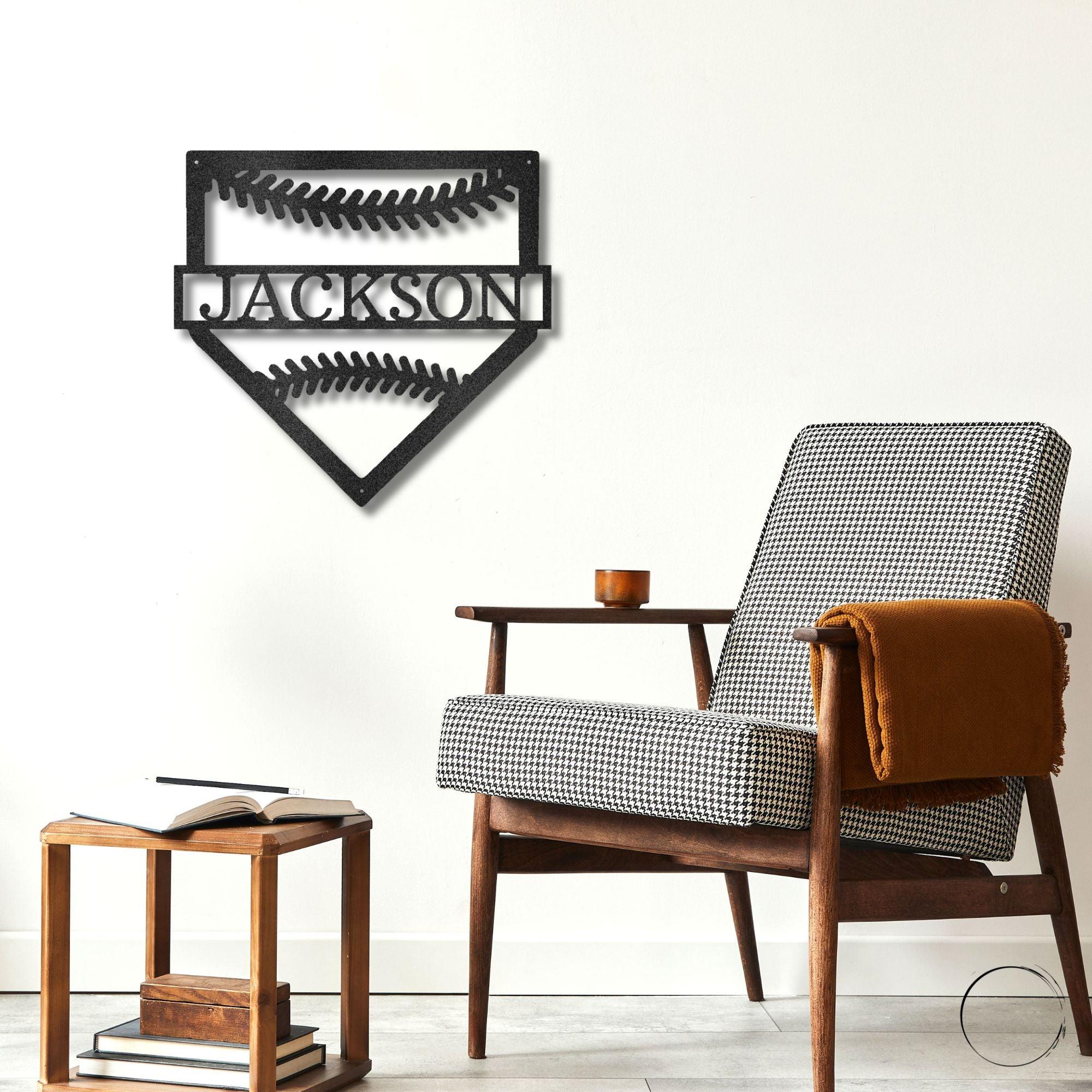 Baseball Home Plate Personalized Name Metal Art Wall Sign - Mallard Moon Gift Shop