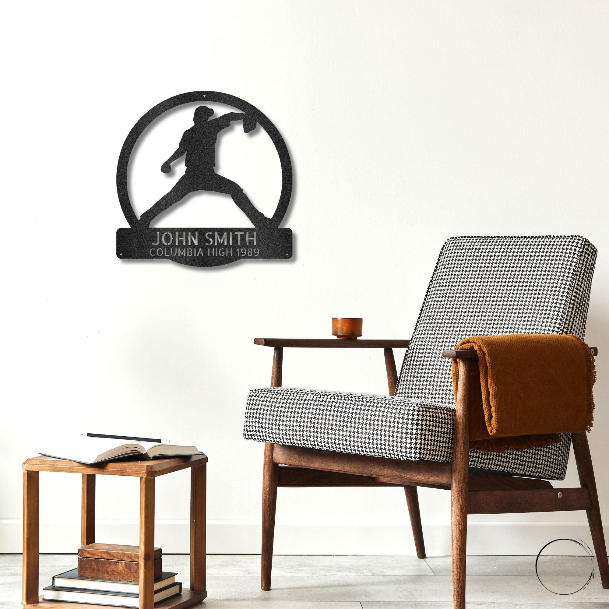 Baseball Pitcher Custom Name Metal Art Wall Sign - Mallard Moon Gift Shop