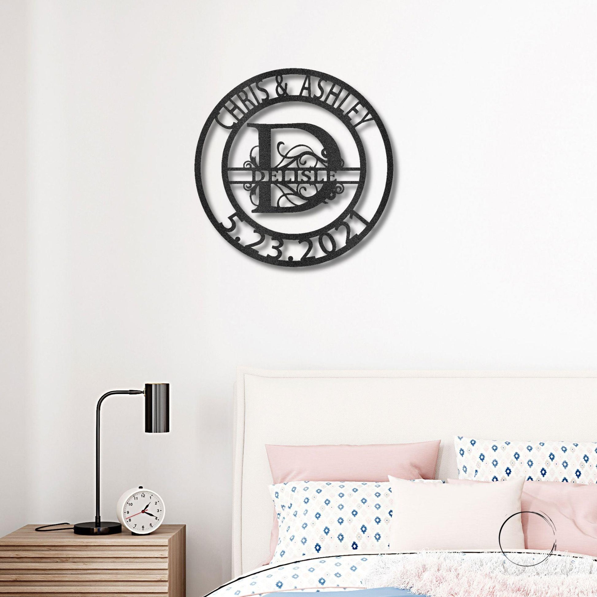 Personalized Elaborate Split Letter Name Initial Indoor Outdoor Steel Wall Sign Metal Art - Mallard Moon Gift Shop