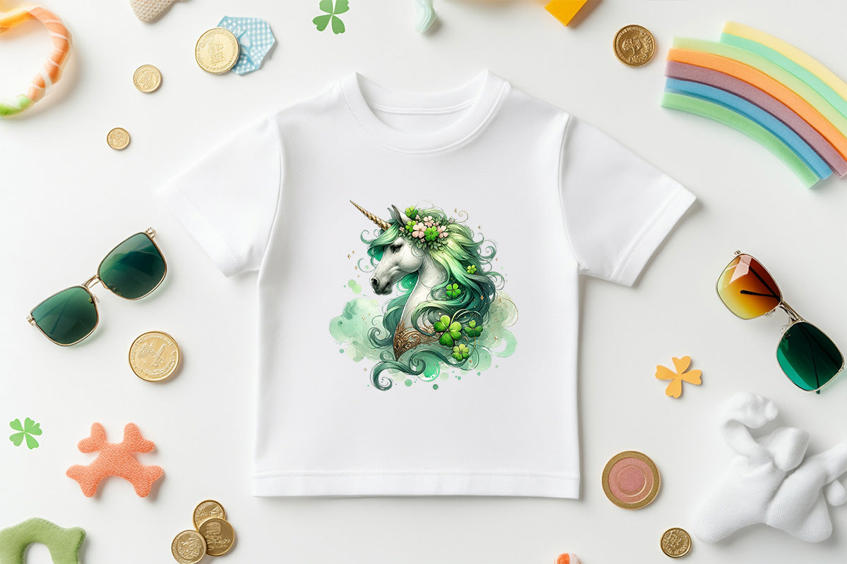Toddler St. Patrick's Day Unicorn T-Shirt – Cute Irish Fantasy Tee – Soft Cotton Crew Neck Shirt – Lucky Shamrock Design for Girls - Mallard Moon Gift Shop