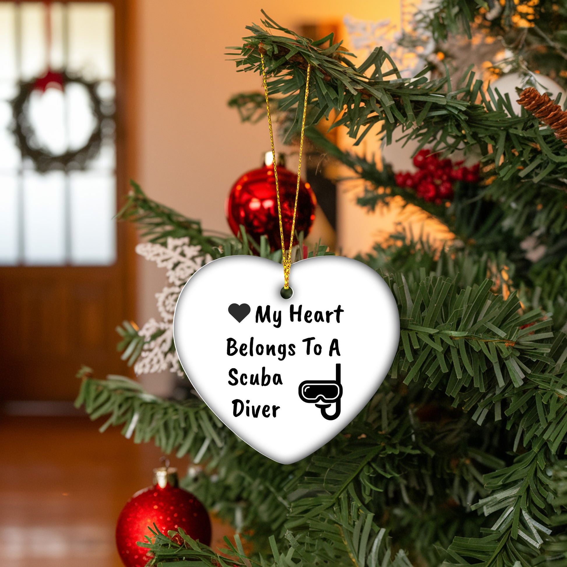 Scuba Diver Heart-shaped Hanging Ornament - My Heart Belongs To A Scuba Diver