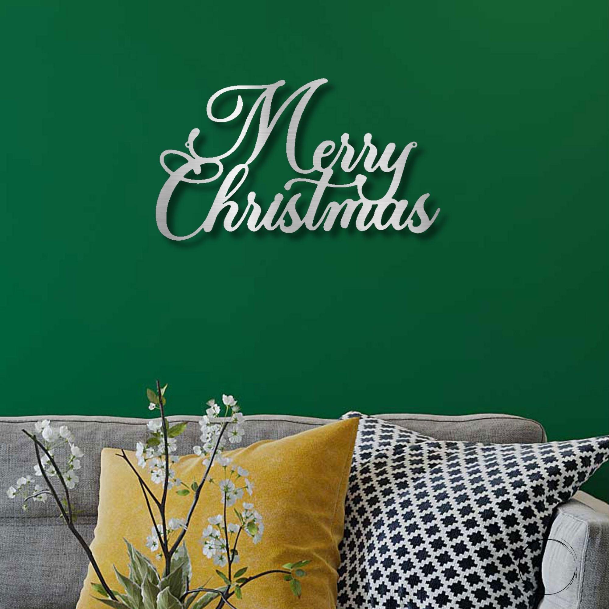 Merry Christmas Script Lettering Metal Wall Sign - Mallard Moon Gift Shop