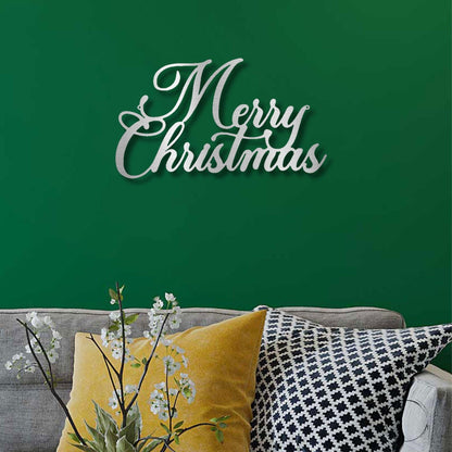 Merry Christmas Script Lettering Metal Wall Sign - Mallard Moon Gift Shop