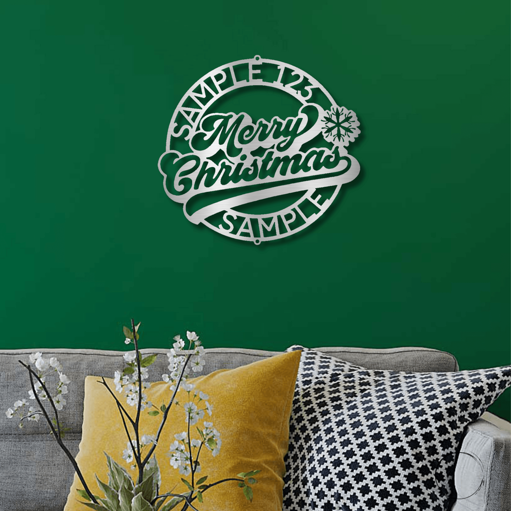 Merry Christmas Ring Custom Family Name Indoor Outdoor Steel Wall Sign Holiday Home Décor - Mallard Moon Gift Shop