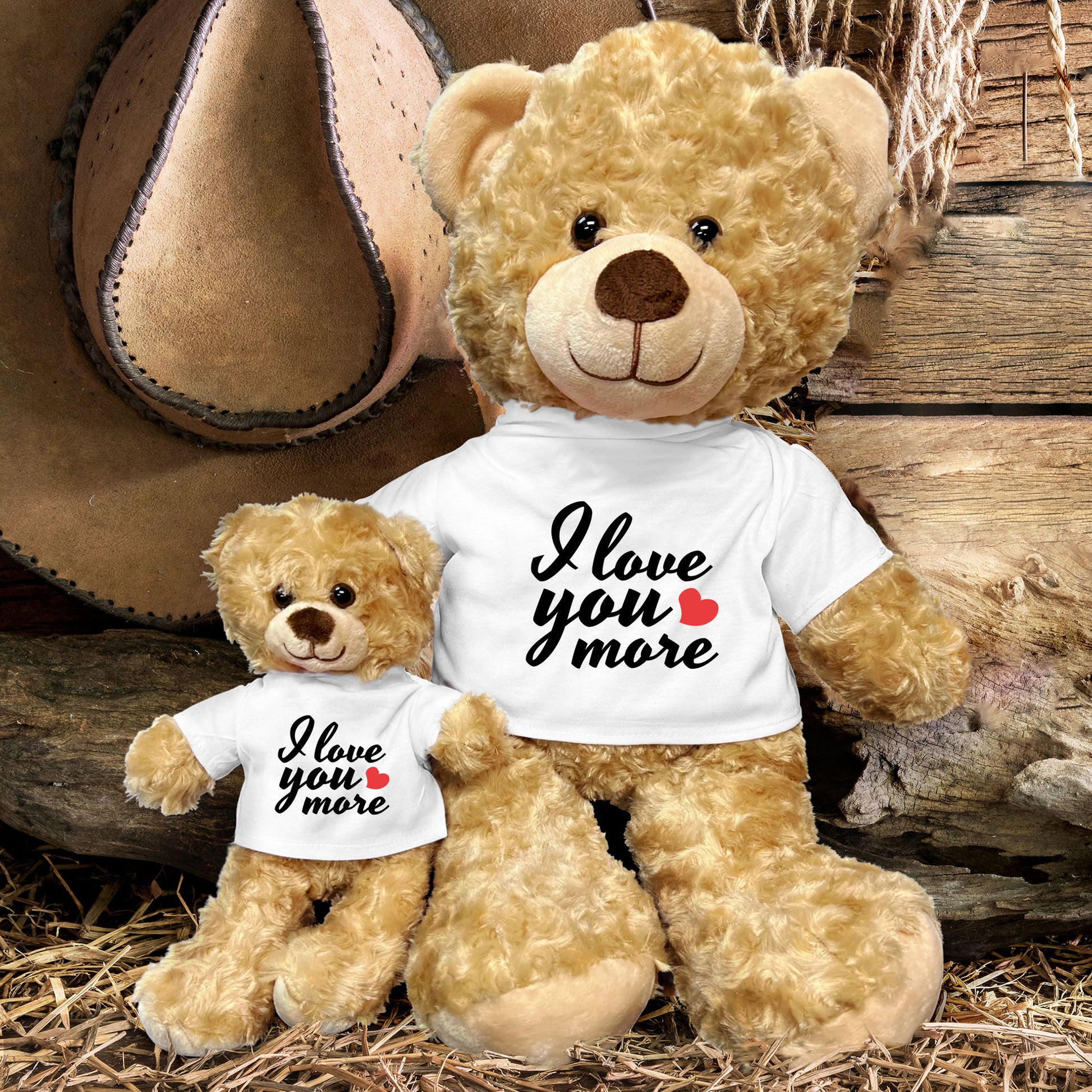 Love You More - Plush Lamb, Panda, or Teddy Bear with Tee Shirt Romantic Gift for Sweetheart - Mallard Moon Gift Shop