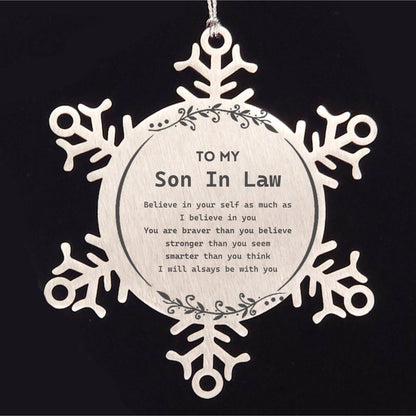 Son In Law Snowflake Ornament Gifts - You are braver than you believe, stronger than you seem, Inspirational Birthday, Christmas Gifts