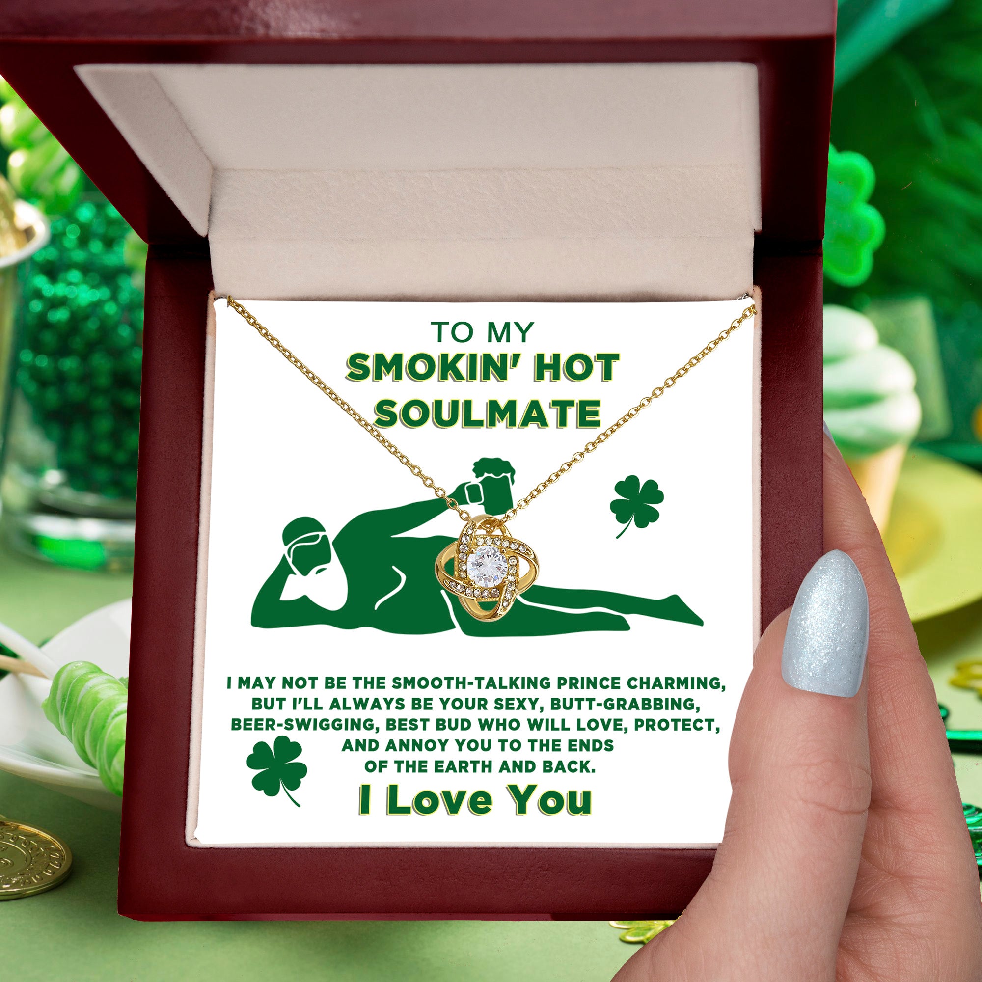 To My Smokin' Hot Soulmate Funny St. Patrick's Day Love Knot Necklace Gift - Mallard Moon Gift Shop