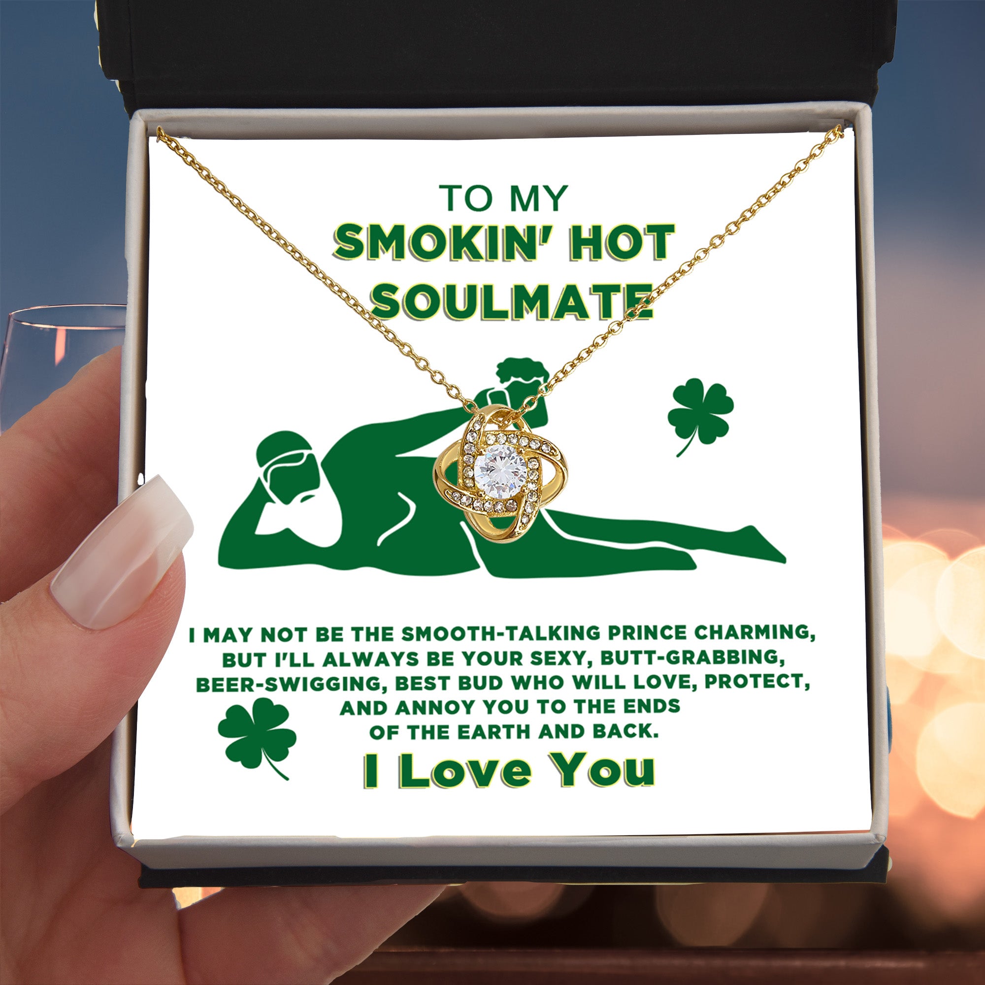 To My Smokin' Hot Soulmate Funny St. Patrick's Day Love Knot Necklace Gift - Mallard Moon Gift Shop