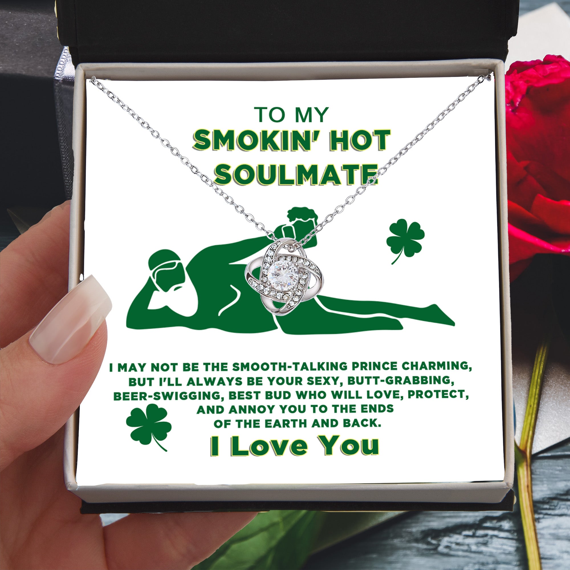 To My Smokin' Hot Soulmate Funny St. Patrick's Day Love Knot Necklace Gift - Mallard Moon Gift Shop