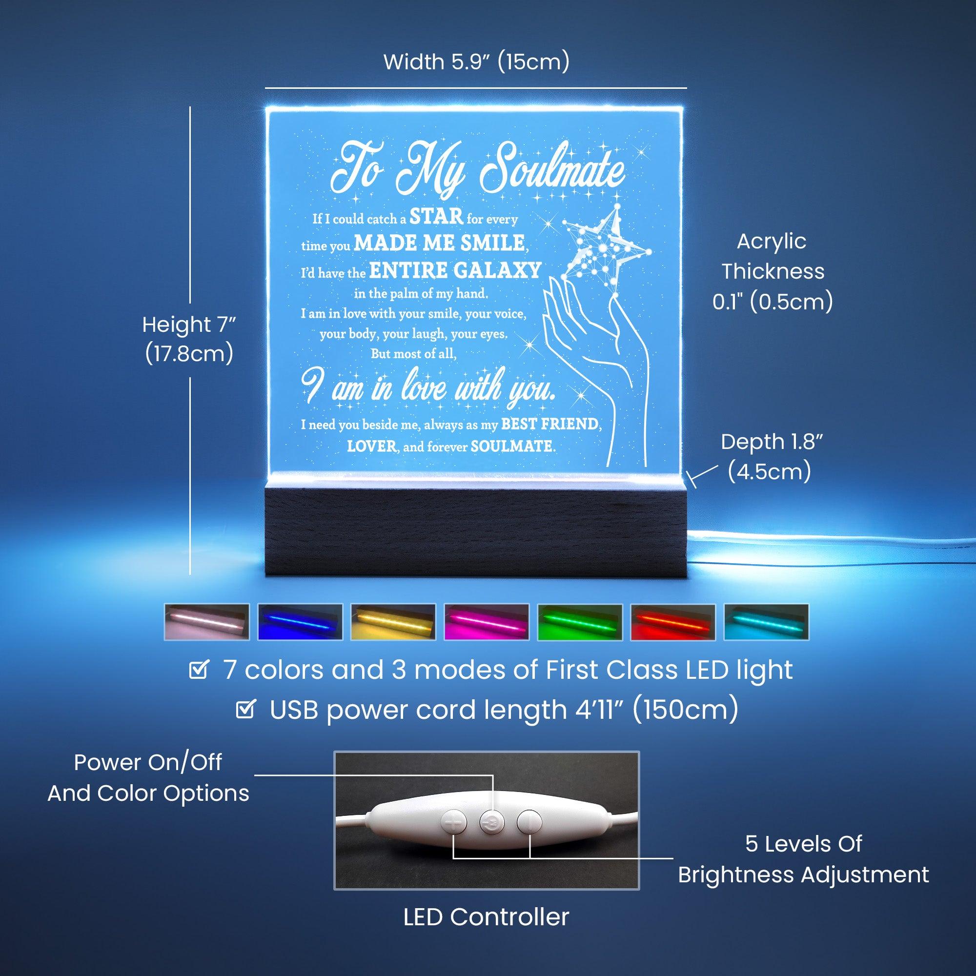 Soulmate Gift - Catch a Star Acrylic Plaque with Lighted LED Wooden Base - Mallard Moon Gift Shop