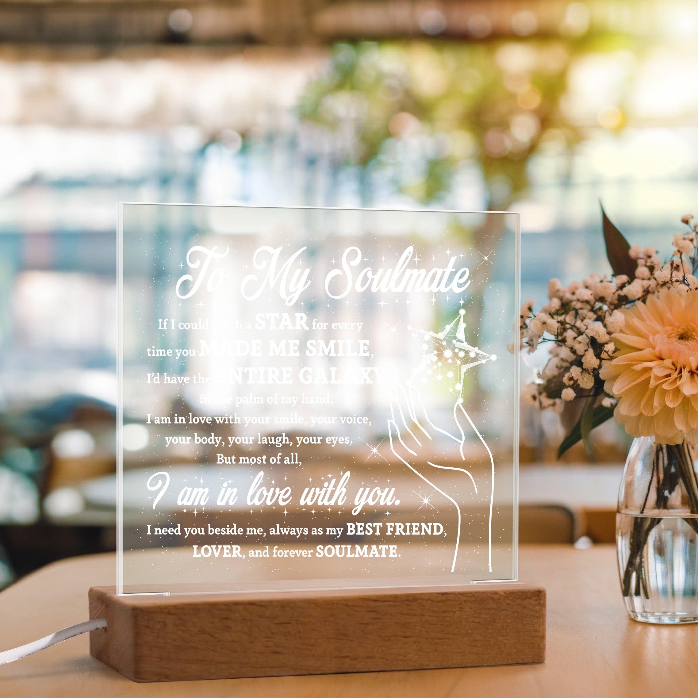 Soulmate Gift - Catch a Star Acrylic Plaque with Lighted LED Wooden Base - Mallard Moon Gift Shop