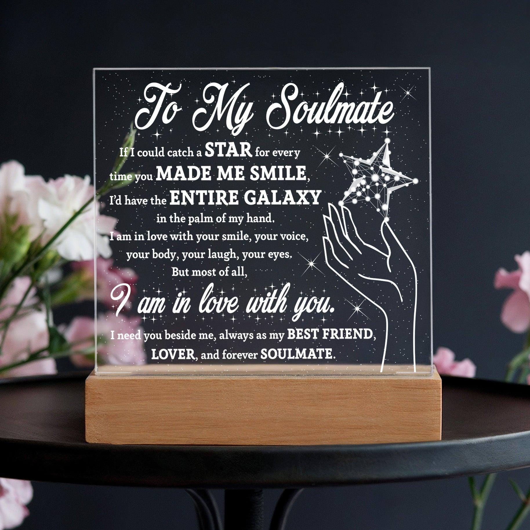 Soulmate Gift - Catch a Star Acrylic Plaque with Lighted LED Wooden Base - Mallard Moon Gift Shop