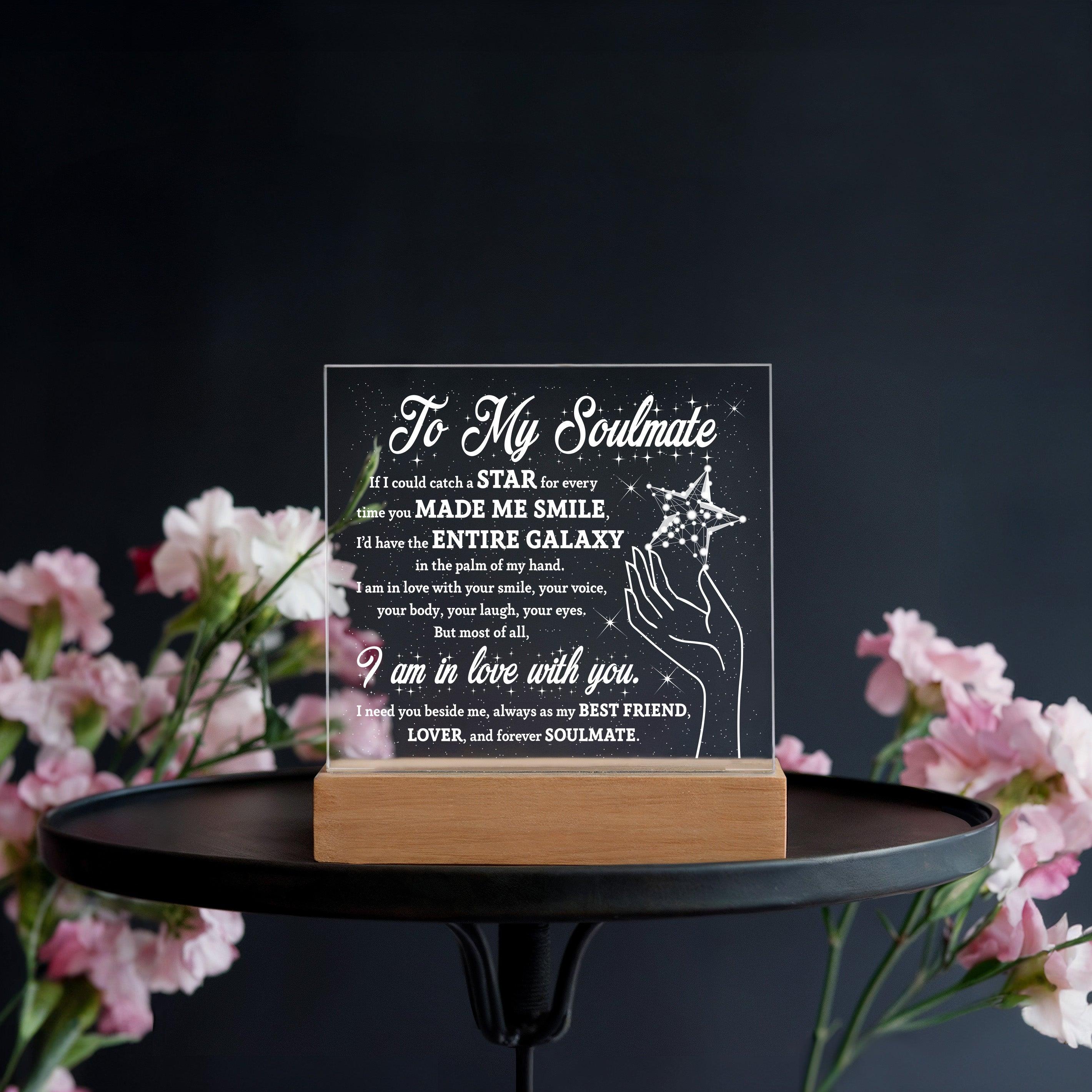 Soulmate Gift - Catch a Star Acrylic Plaque with Lighted LED Wooden Base - Mallard Moon Gift Shop