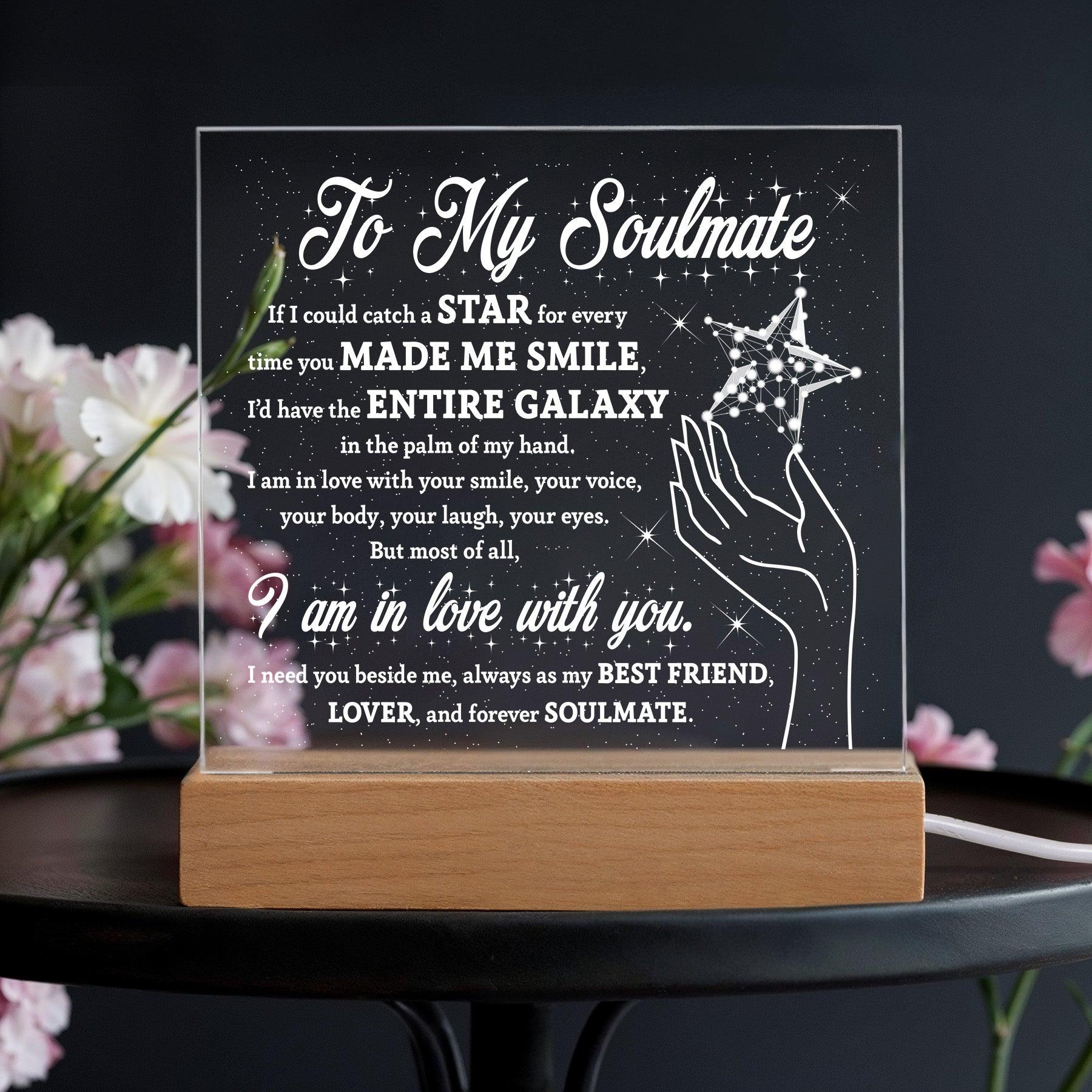 Soulmate Gift - Catch a Star Acrylic Plaque with Lighted LED Wooden Base - Mallard Moon Gift Shop