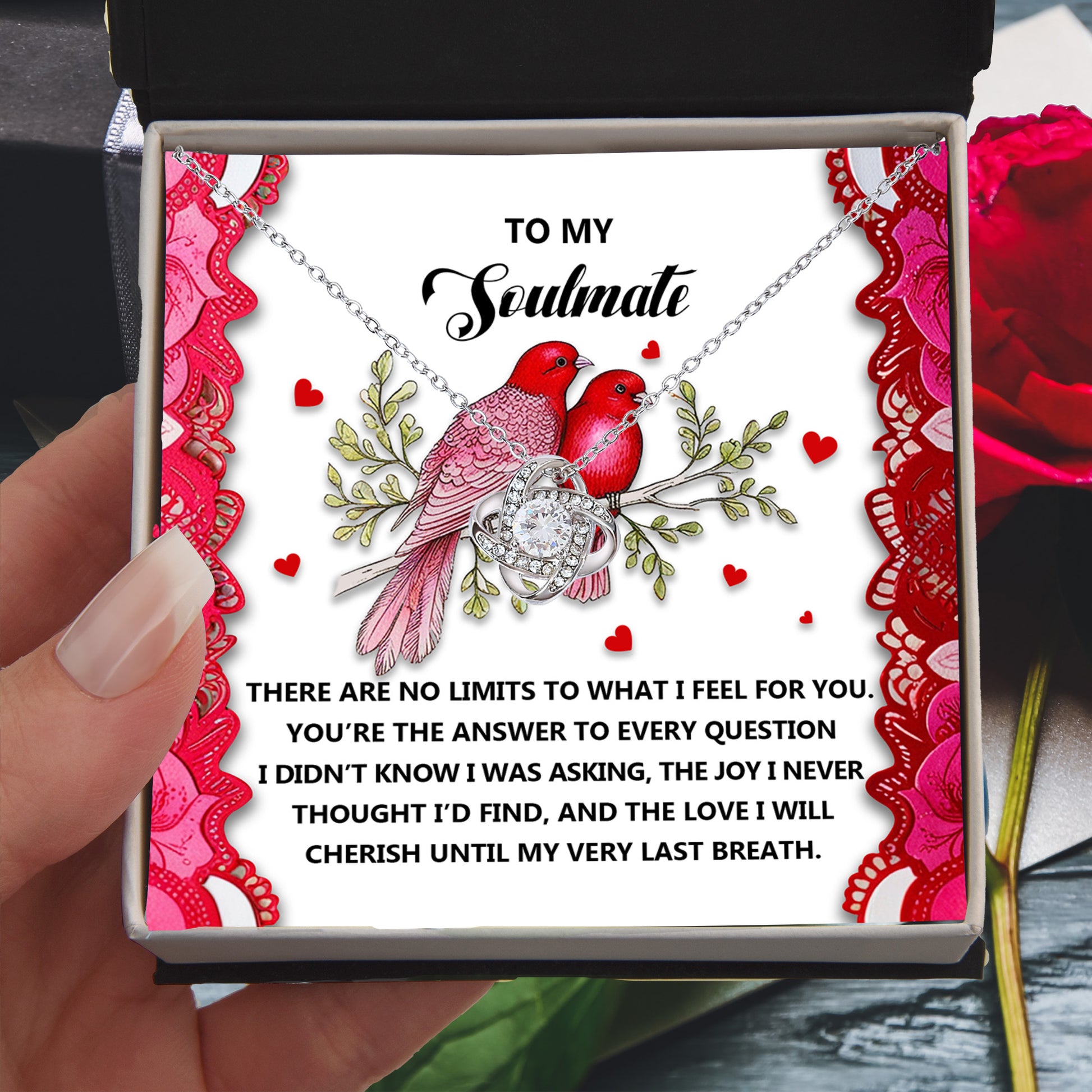 Romantic Gift for Her: Love Knot Necklace with Emotional Soulmate Message - Mallard Moon Gift Shop