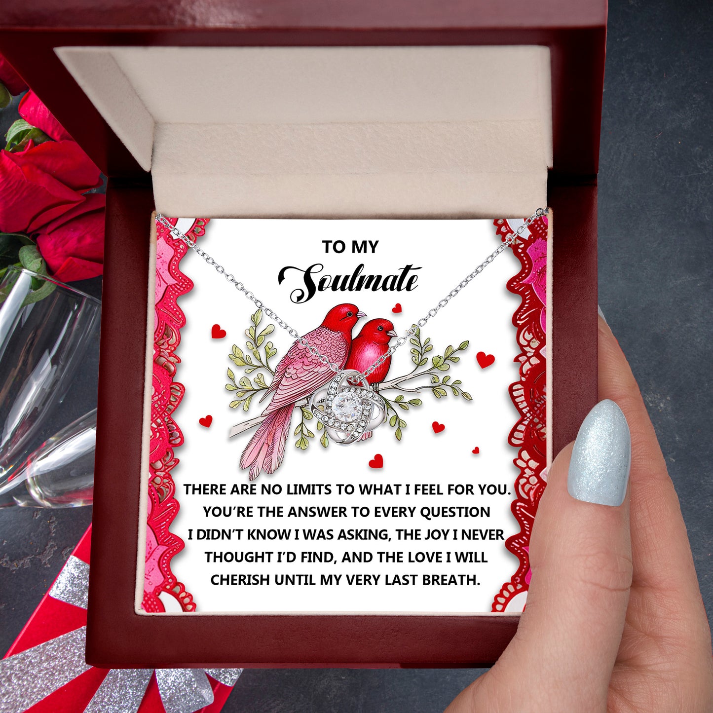 Romantic Gift for Her: Love Knot Necklace with Emotional Soulmate Message - Mallard Moon Gift Shop