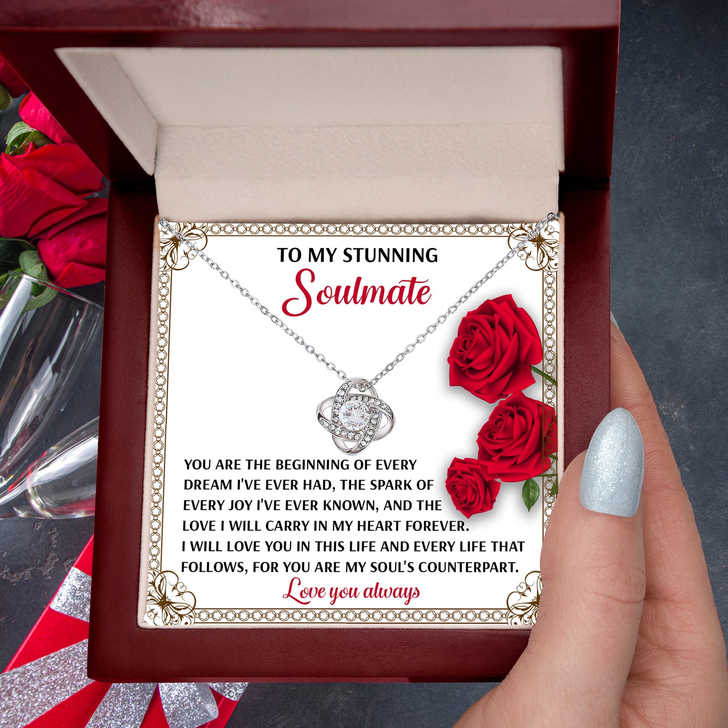 Romantic Soulmate Gift – In My Heart Forever Love Knot Pendant with Meaningful Message Card - Mallard Moon Gift Shop
