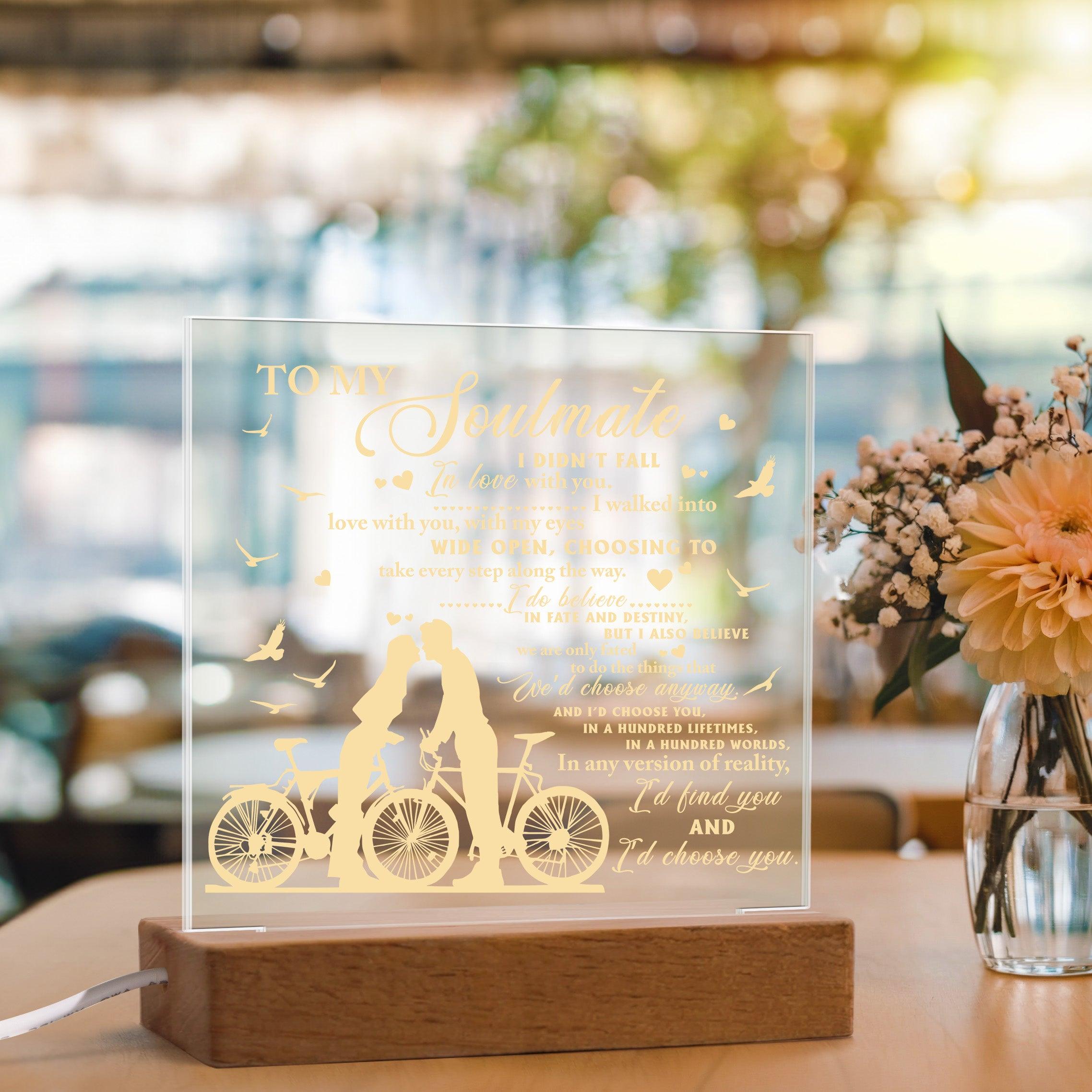 Soulmate - I Believe in Fate And Destiny Acrylic Plaque with Lighted LED Wooden Base - Mallard Moon Gift Shop