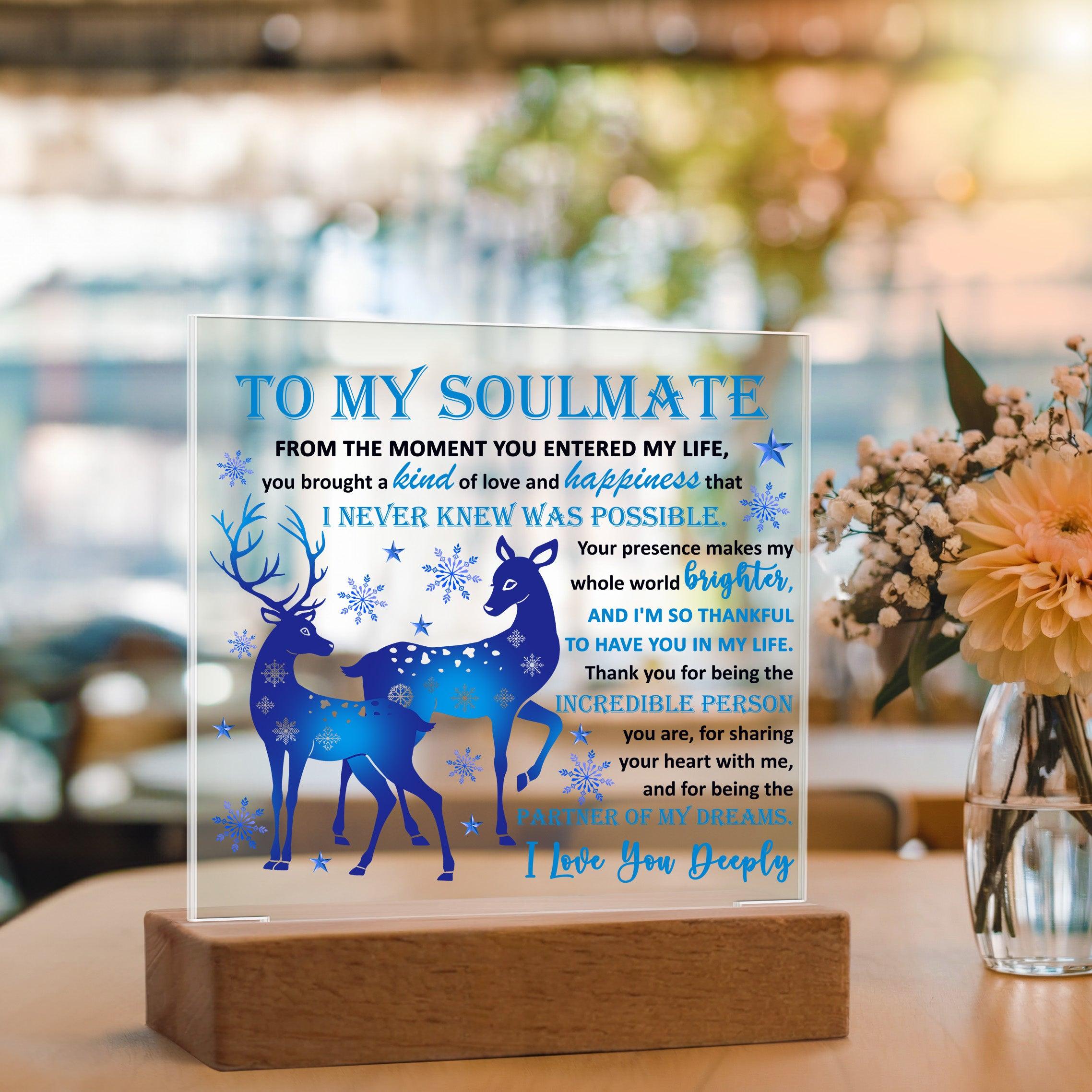 Soulmate - Partner Of Dreams Acrylic Plaque with LED Lighted Wooden Base - Mallard Moon Gift Shop