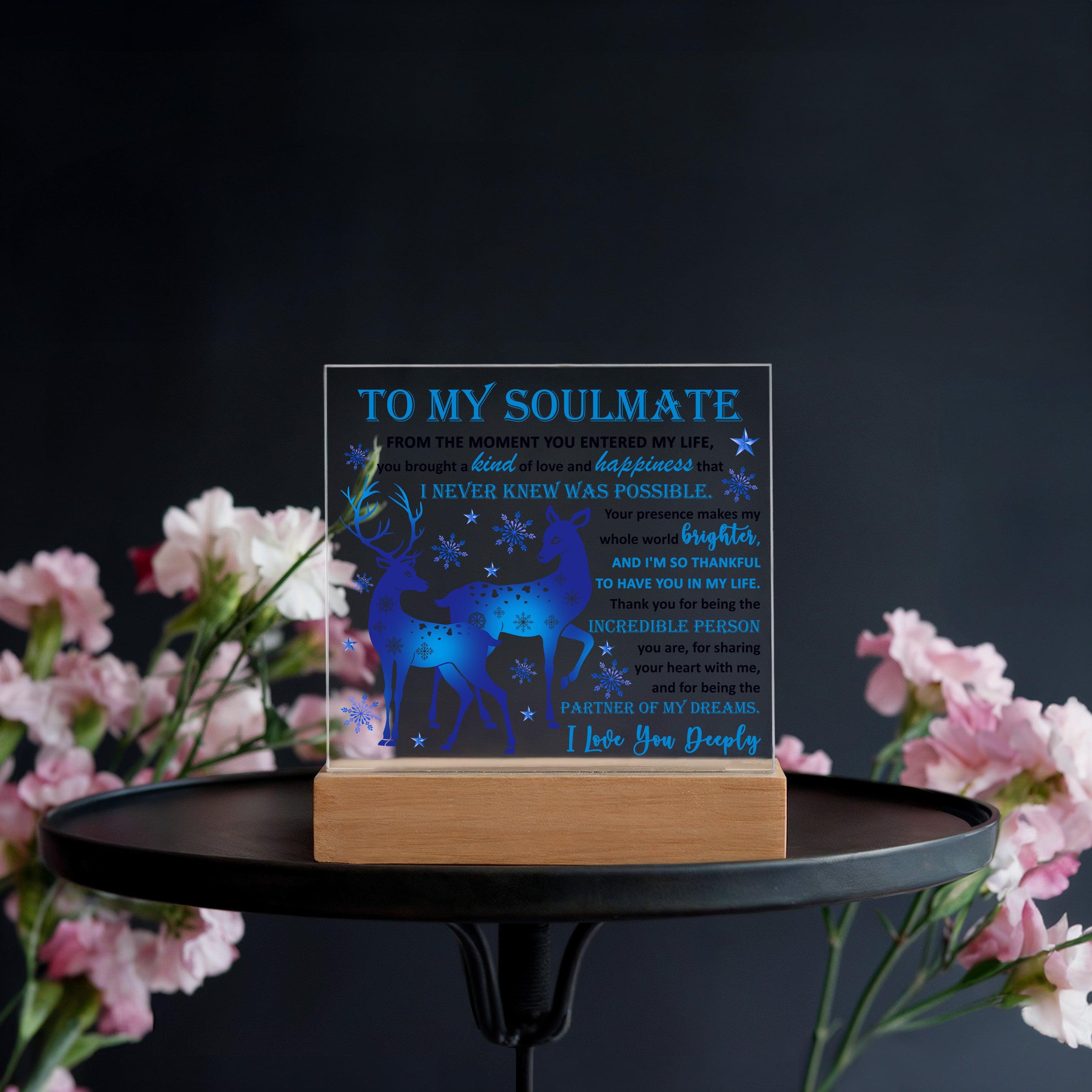 Soulmate - Partner Of Dreams Acrylic Plaque with LED Lighted Wooden Base - Mallard Moon Gift Shop
