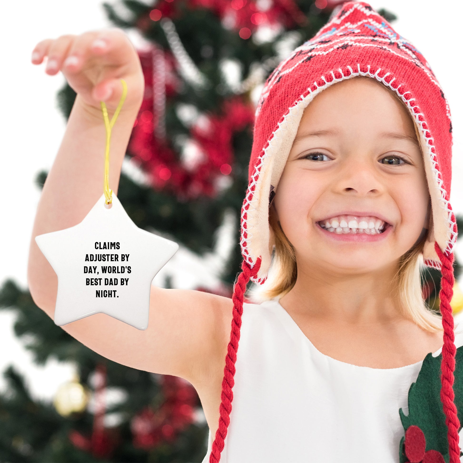 Claims Adjuster Gift, Funny Star Ornament, 'Claims Adjuster By Day, World's Best Dad By Night.' for Christmas, Gifts from Men to Claims Adjuster - Mallard Moon