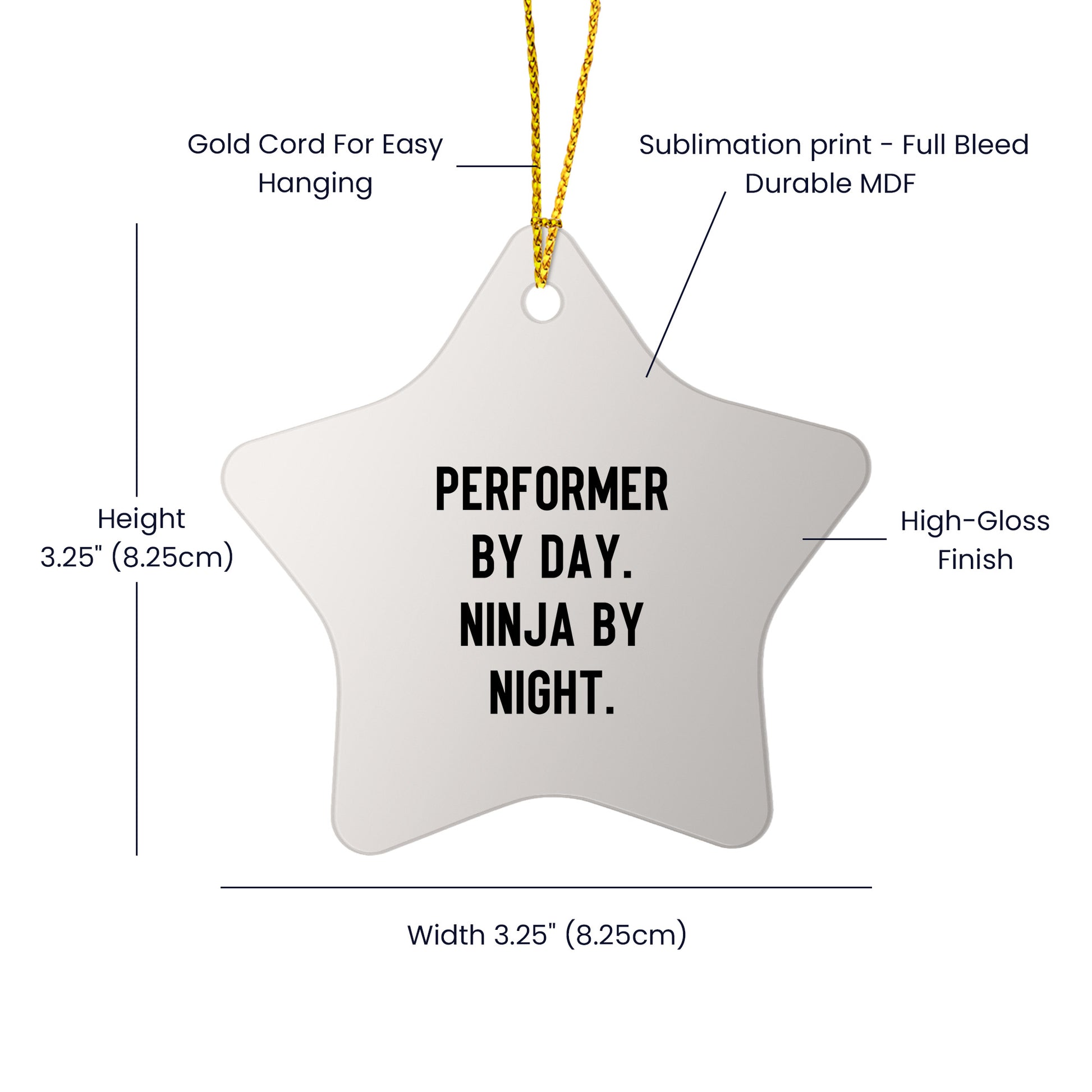 Performer Funny Star Christmas Tree Ornament - "Performer by Day, Ninja By Night" - Unique Gift for Actors, Dancers, Musicians, Artists - Mallard Moon