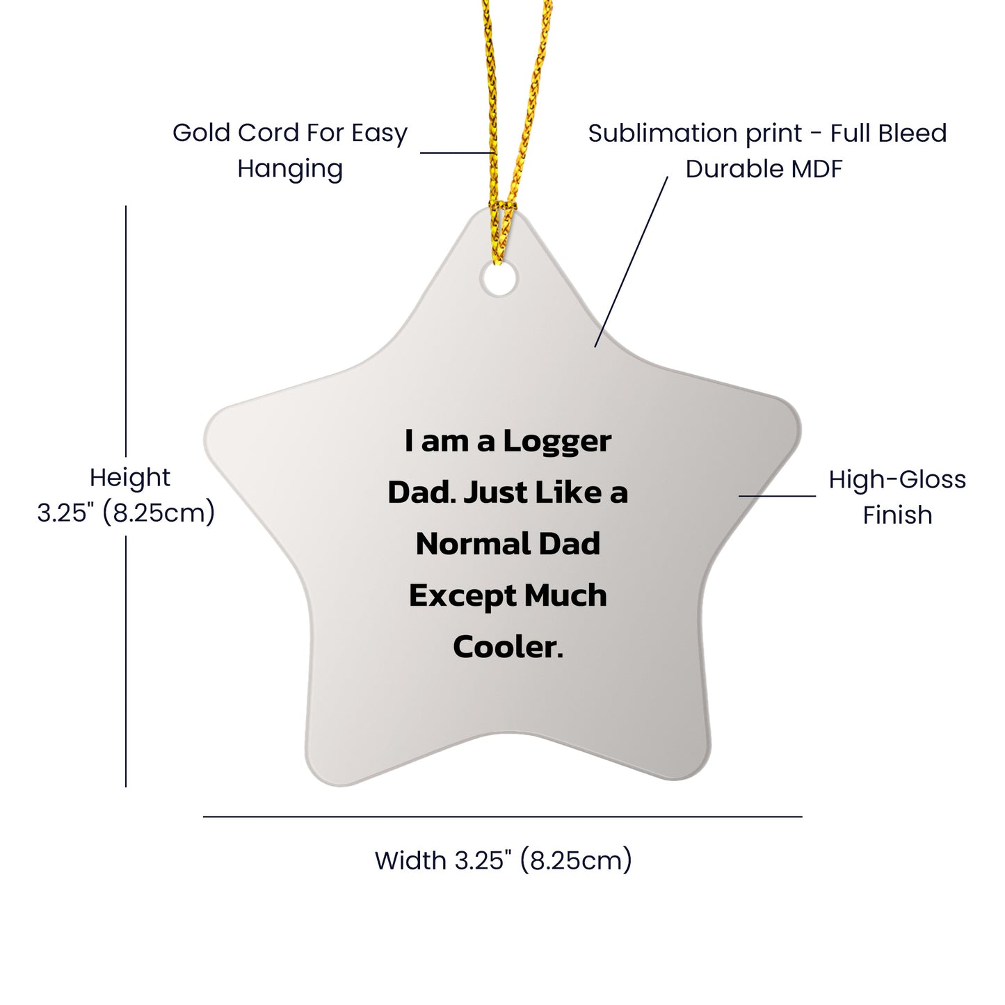 Funny Logger Gifts from Dad - Logger Star Ornament for Christmas, 'I Am A Logger Dad' - Mallard Moon
