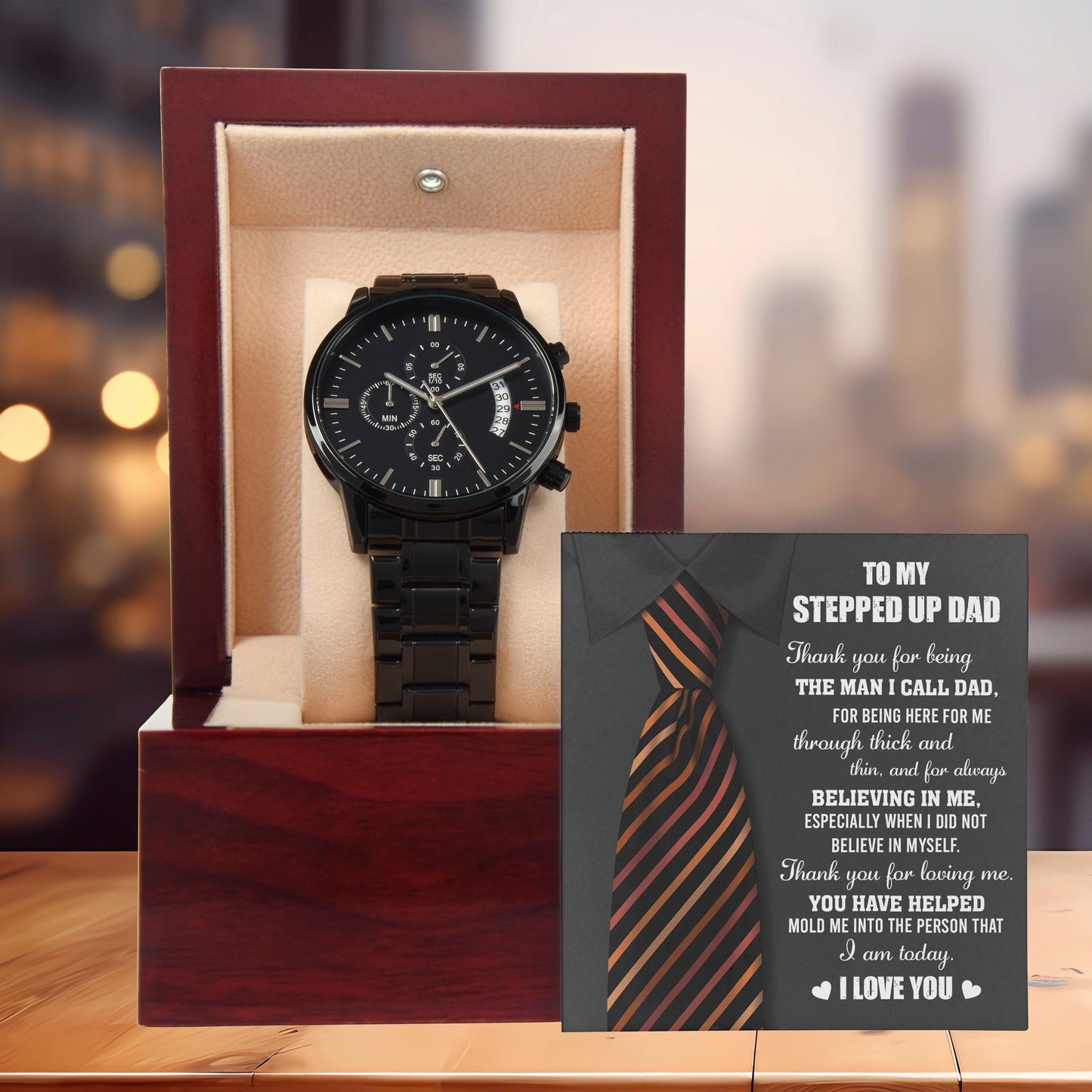 To My Stepped-Up Dad The Man I Call Dad Black Chronograph Watch - Mallard Moon Gift Shop