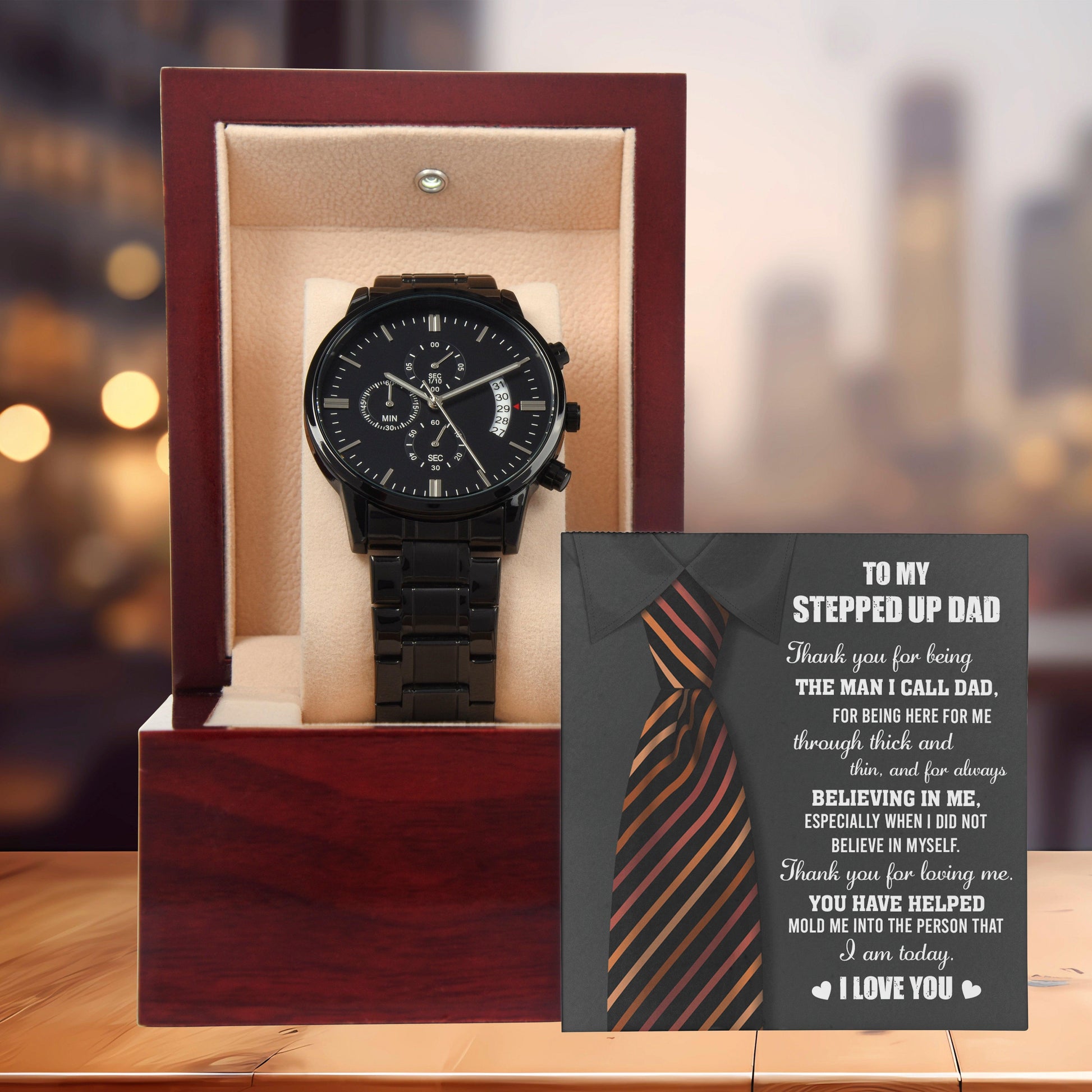 To My Stepped-Up Dad The Man I Call Dad Black Chronograph Watch - Mallard Moon Gift Shop