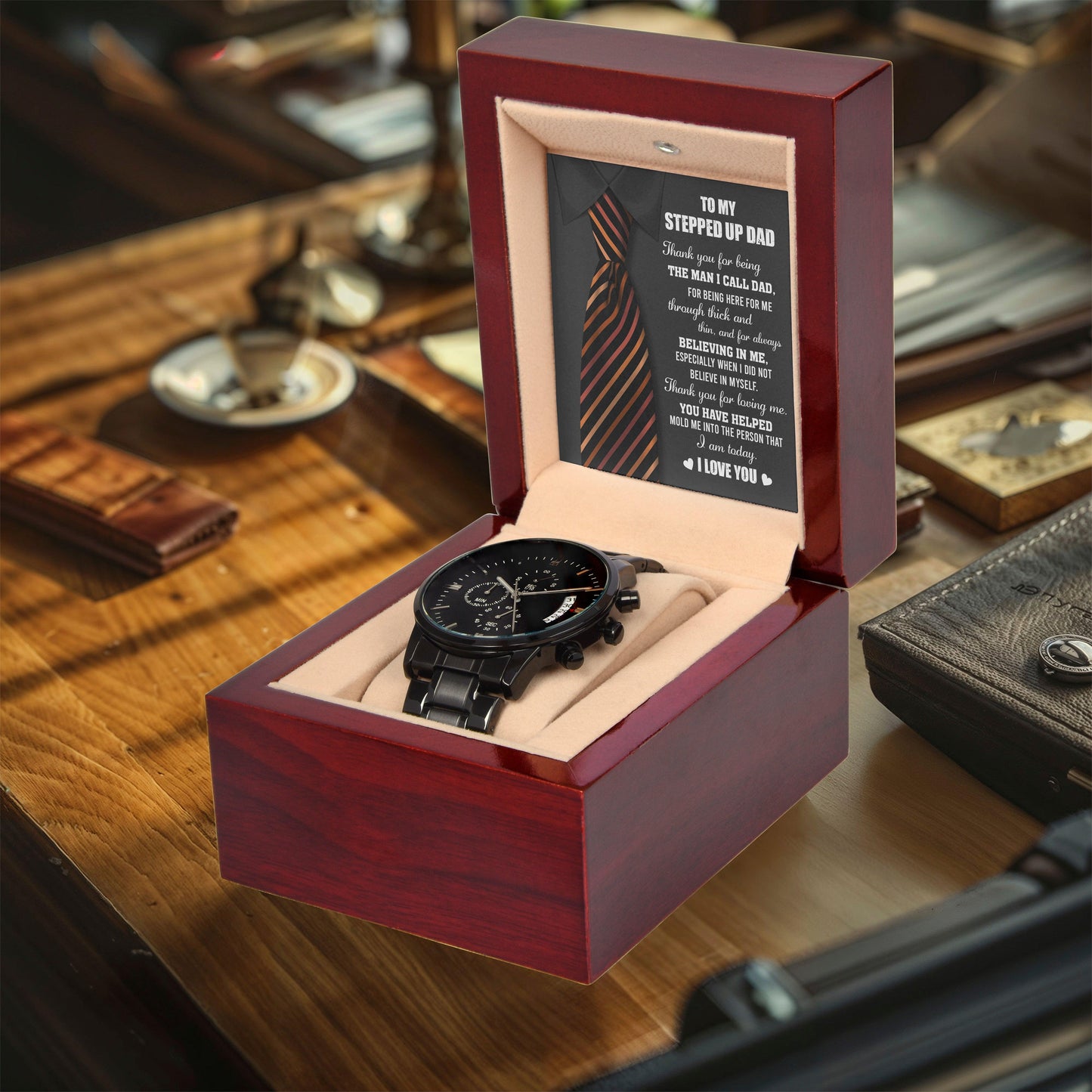 To My Stepped-Up Dad The Man I Call Dad Black Chronograph Watch - Mallard Moon Gift Shop