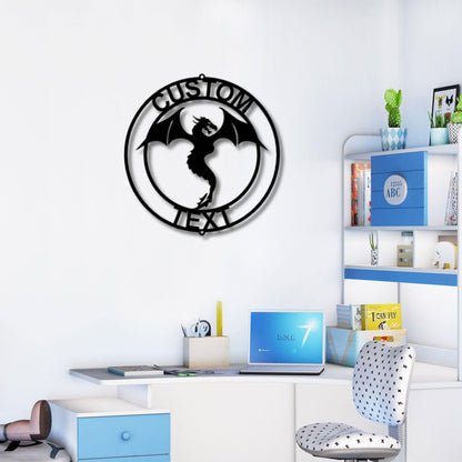 Dragon Ring Monogram Personalized Name Indoor Outdoor Steel Wall Sign Metal Art - Mallard Moon Gift Shop