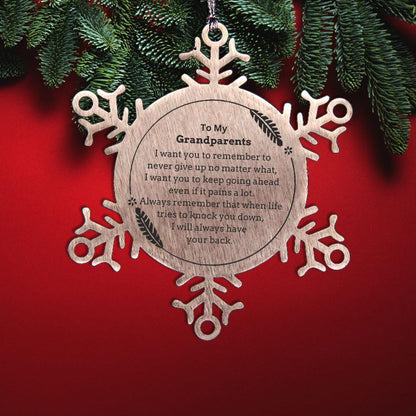 To My Grandparents Gifts, Never give up no matter what, Inspirational Grandparents Snowflake Ornament, Encouragement Birthday Christmas Unique Gifts For Grandparents