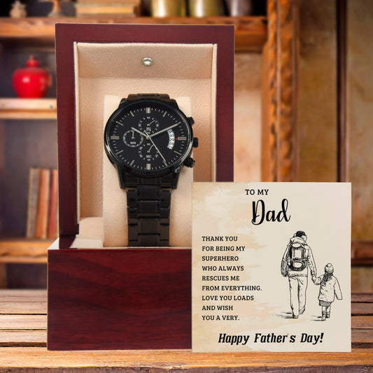 To My Dad My Superhero Black Chronograph Watch - Mallard Moon Gift Shop