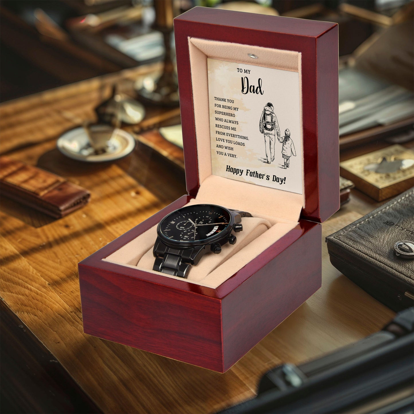 To My Dad My Superhero Black Chronograph Watch - Mallard Moon Gift Shop