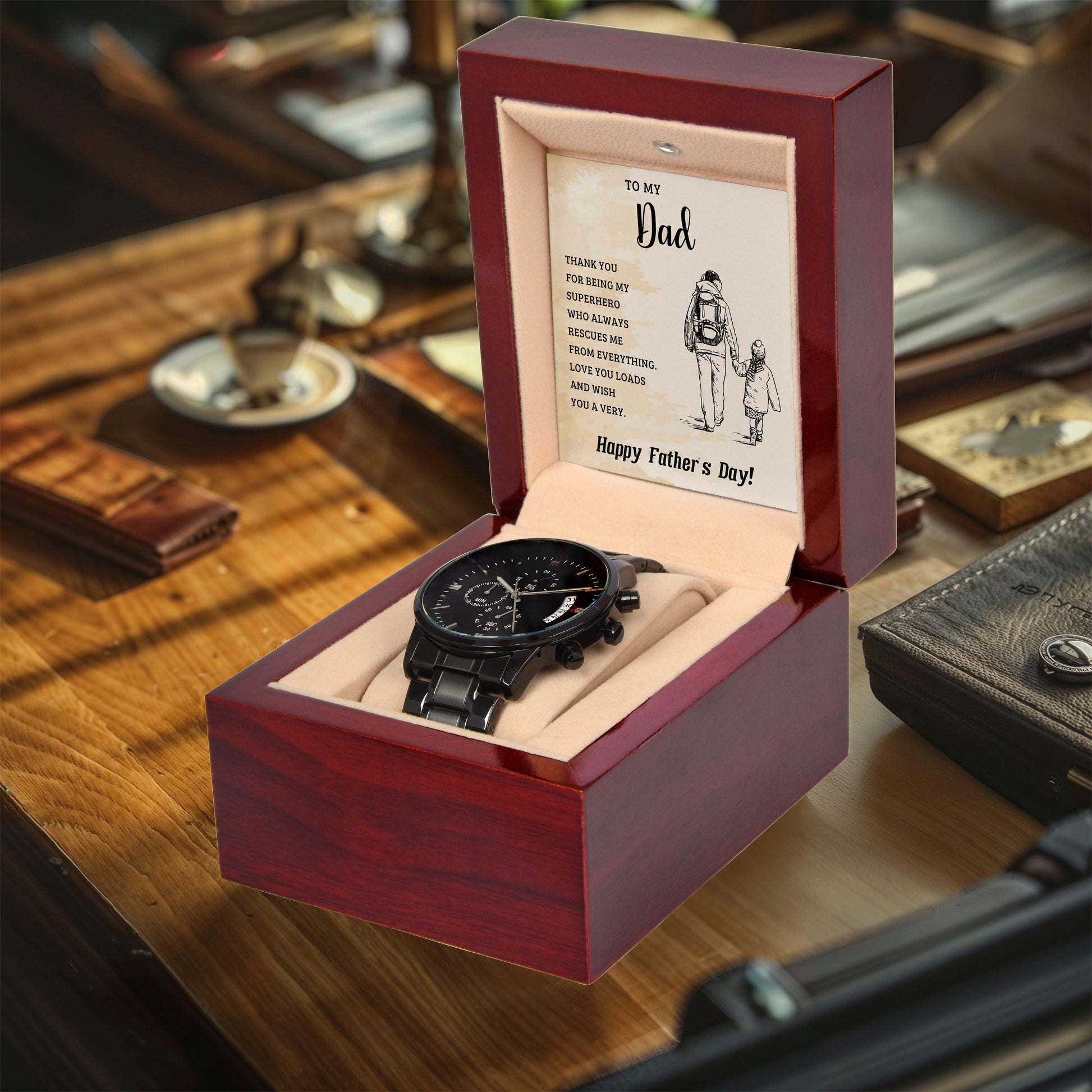 To My Dad My Superhero Black Chronograph Watch - Mallard Moon Gift Shop